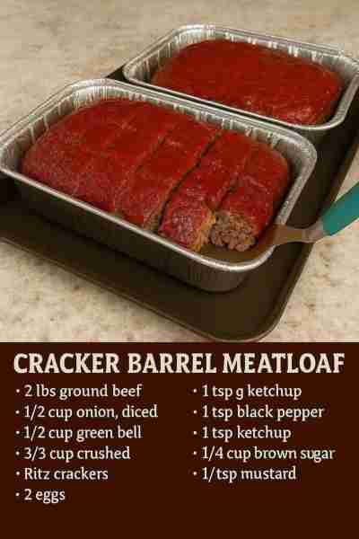 Cracker Barrel Meatloaf Ingredients 2 lbs ground beef ½ cup onion, diced ½ cup green bell pepper, di...