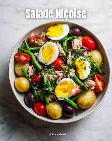 🥗 Salade Niçoise Fresh tuna salad with veggies, eggs, and olives from Nice. Needed: – 2 cans Tuna –...