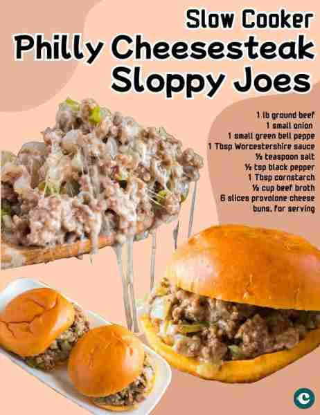 Slow Cooker Philly Cheesesteak Sloppy Joes **INGREDIENTS** 🍔 1 lb ground beef 🍔 1 small onion 🍔 1...