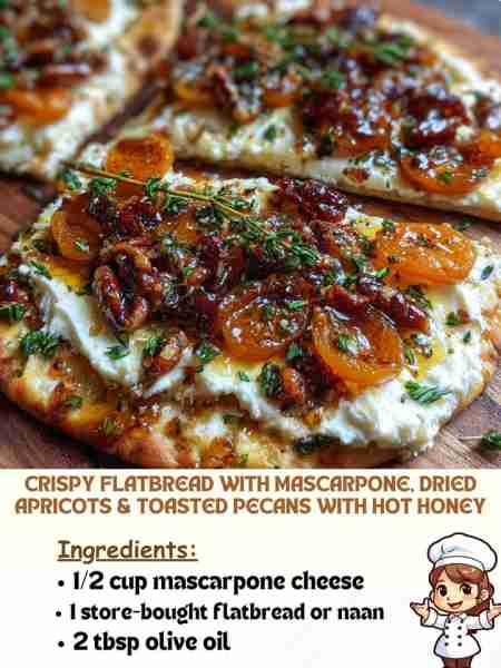 Crispy Flatbread with Mascarpone, Dried Apricots & Toasted Pecans with Hot Honey Ingredients 1/2 c...