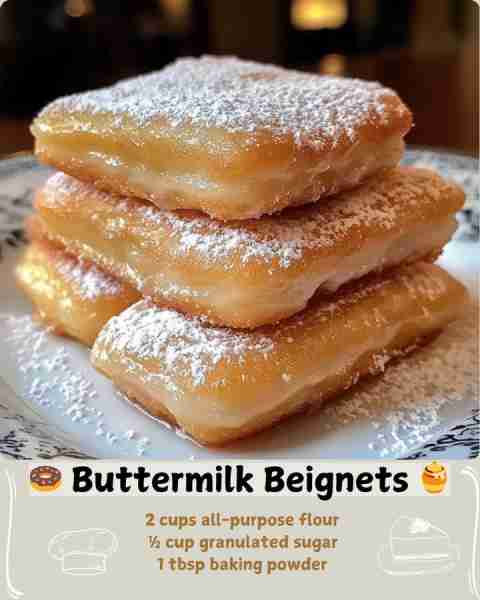 🍩 Buttermilk Beignets 🍯 ✨ Ingredients Dry Base: 2 cups all-purpose flour ½ cup granulated sugar 1...