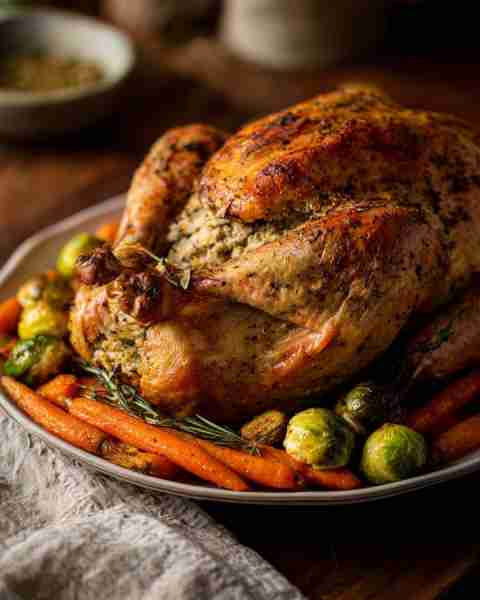Classic Roast Stuffed Turkey Ingredients 200 g stuffing (sage & onion 100 g butter, softened 2 clove...