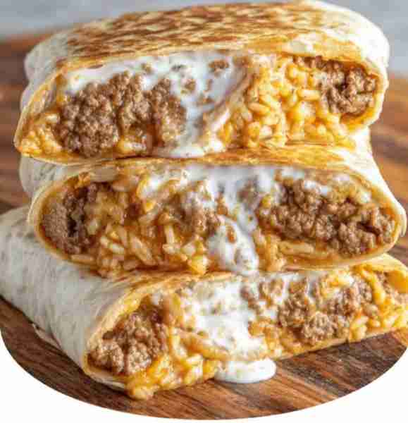 🌯🧀 Cheesy Quesarito (Taco Bell Copycat) 🧀🌯 Double-layer tortilla stuffed with beef, Spanish rice...