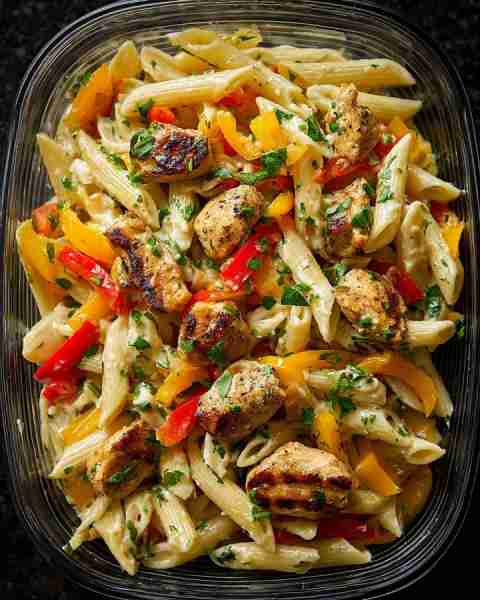 Loaded Creamy Garlic Chicken Penne Pasta with Peppers 🧄🍗🧀🌶️ Prep Time: 15 mins Cook Time: 25 mins...
