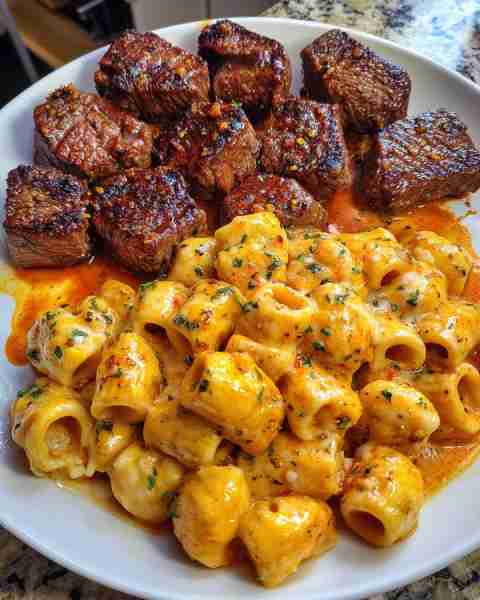 Garlic Butter Steak Bites with Creamy Mozzarella Rigatoni Ingredients: 1 ½ lbs sirloin or ribeye ste...
