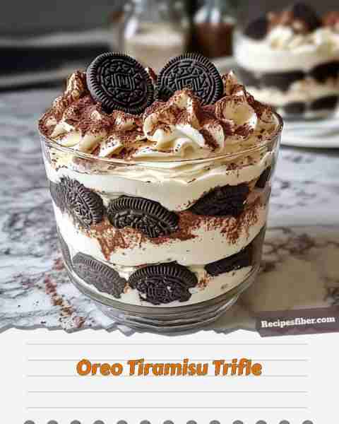 Oreo Tiramisu Trifle 🍰 Indulge in this dreamy no-bake dessert! 📋 Ingredients - 20 Oreo cookies,...