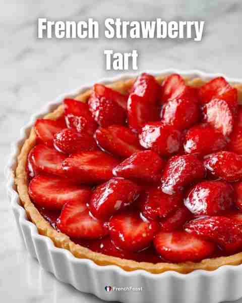 🍓 French Strawberry Tart Crisp pastry crust filled with custard and topped with fresh strawberries....