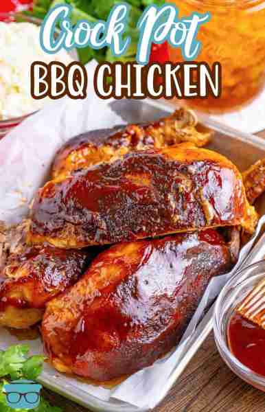 This Crock Pot Whole BBQ Chicken is definitely a fix it and forget it slow cooker meal. Great barbec...