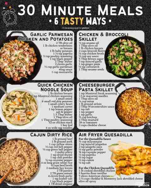 Some quick 30 minute recipes for those nights when time is scarce! ✴️ Garlic Parmesan Chicken & Pot...