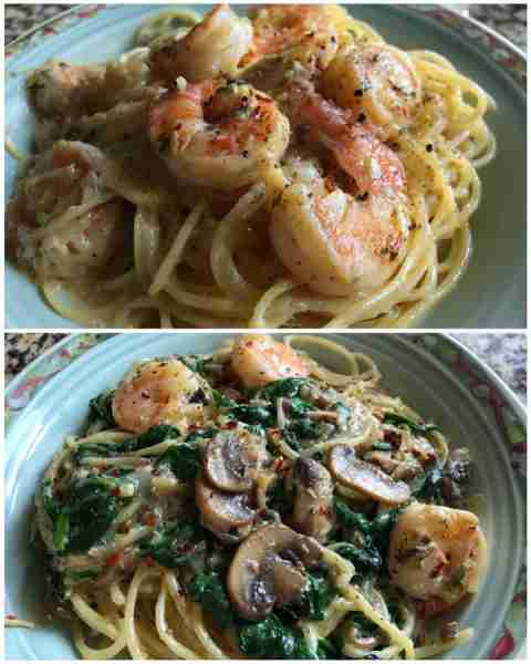 Creamy Mushroom Shrimp and Spinach Pasta Velvety Shrimp Pasta with Garlic Mushrooms and Spinach Ingr...