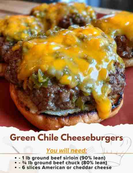 Green Chile Cheeseburgers Ingredients: - ½ tsp garlic powder - ½ tsp onion powder - 1 lb ground beef...