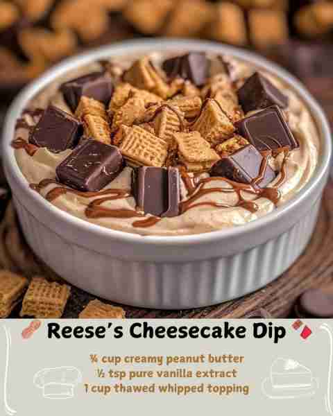 🥜 Reese’s Cheesecake Dip 🍫 ✨ Ingredients • 8 oz (1 block) full-fat cream cheese, softened to room...