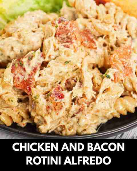 Chicken and Bacon Rotini Alfredo is a rich and flavourful pasta recipe with a creamy garlic parmesan...