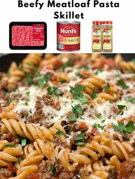 🍳 Beef Meatloaf Pasta Skillet 🍽️ Servings: 4–6 ⏱️ Total Time: ~35 minutes 🥄 One-Pot Meal 🔹 Ingred...
