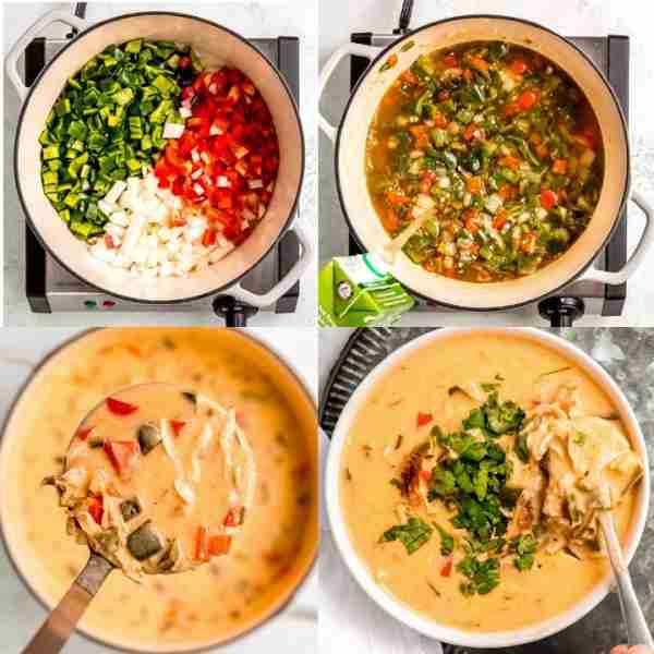 This Chile Relleno Soup has smokey poblano peppers, tender chicken, and pepper jack cheese!