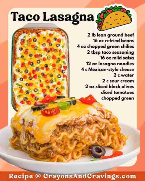 Taco Lasagna ~ cheesy, hearty, & full of flavor! 🌮 2 lb lean ground beef 🌮 16 oz refried beans 🌮...
