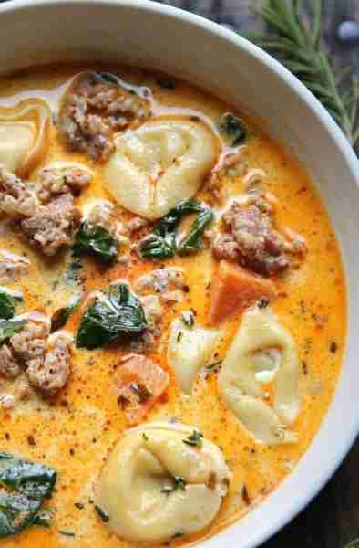 🍂ONE-POT Creamy Sausage Tortellini Soup with Spinach and Sweet Potatoes (or Carrots, Yams, or Butte...