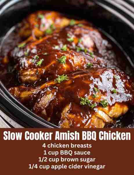 This Slow Cooker Amish BBQ Chicken is sweet, tangy, and fall-apart tender. Set it, forget it, and co...