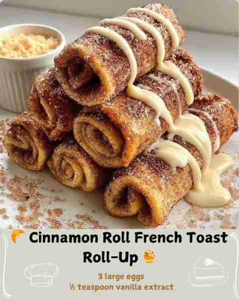 🥐 Cinnamon Roll French Toast Roll-Up 🍯 ✨ Ingredients • 9–10 slices thick-cut white sandwich bread...