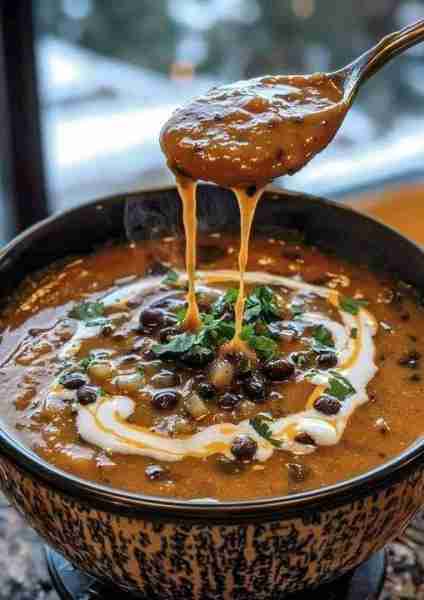 🎃 Black Bean Pumpkin and Butternut Squash Soup with Cream Cheese 🥣 This cozy, fall-inspired soup i...