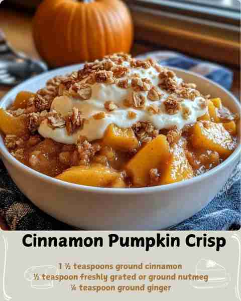 🍂 Cinnamon Pumpkin Crisp 🍮 Ingredients: For the Spiced Pumpkin Base: 4 cups (about 800g) pure pump...
