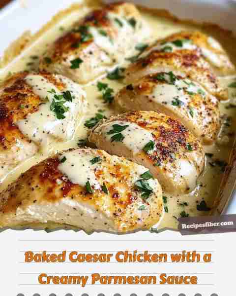 Baked Caesar Chicken with a Creamy Parmesan Sauce 🍗🥗🧀 Delicious chicken topped with a creamy, ch...