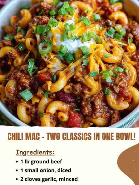 Chili Mac – Two Classics in One Bowl! Ingredients 1 lb ground beef (or turkey) 1 small onion, diced...