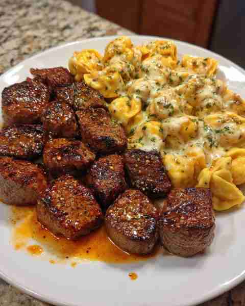 Garlic Butter Steak Bites with Mozzarella Cream Tortellini Ingredients: 1½ lbs sirloin or ribeye ste...