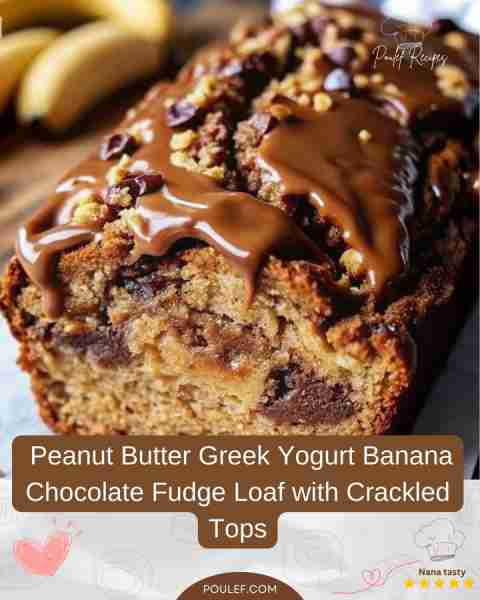 Healthy Peanut Butter Greek Yogurt Banana Chocolate Fudge Loaf with Crackled Tops 🥜🍌 A moist and d...