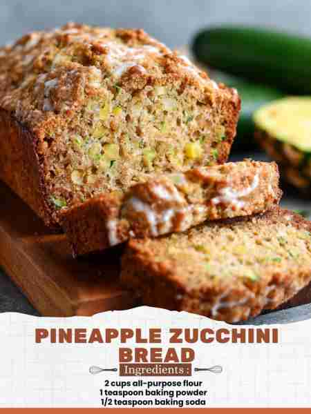 Pineapple Zucchini Bread Ingredients: 2 cups all-purpose flour 1 teaspoon baking powder 1/2 teaspoon...