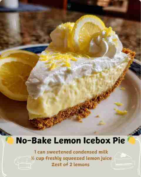 🍋 No-Bake Lemon Icebox Pie 🍋 Ingredients For the Filling: 225g (8 oz) full-fat cream cheese, softe...