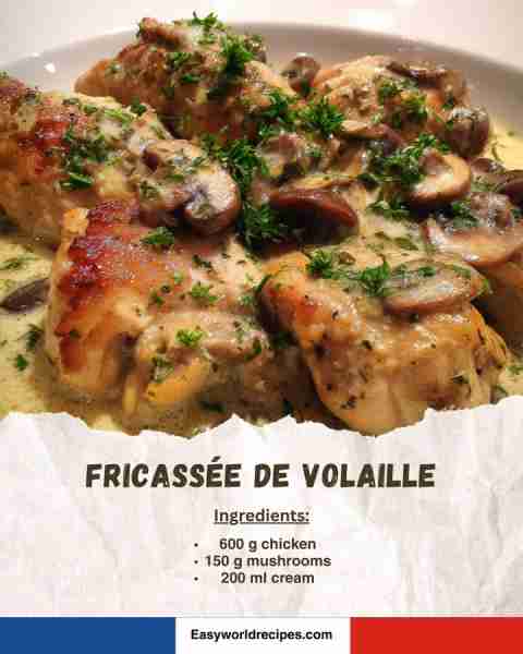 🍗 Fricassée de Volaille (Chicken Fricassée) 🍄🥛 A creamy French chicken stew with mushrooms and a...