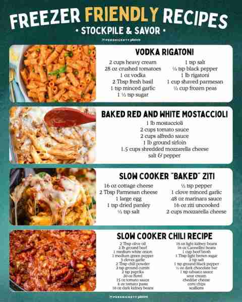 Four freezer friendly favorites - cook once, eat twice (or more!) ✴️ Vodka Rigatoni 2 cups heavy cre...