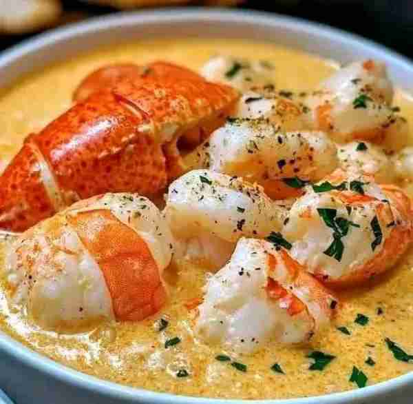 🦀🦐🦞 Seafood Bisque with Crab, Shrimp, and Lobster Ingredients: 4 tbsp butter 1 small onion, chopp...