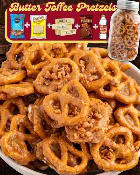 BUTTER TOFFEE PRETZELS! Perfect for parties and gift giving! 16 ounce mini pretzel twists 1 cup ligh...