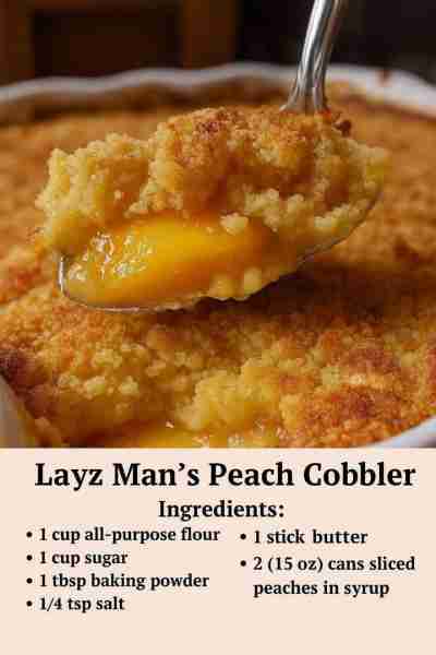 Layz man peach cobbler 🤤Don't LOSE THIS RECIPE 😋 Ingredients: - 1 stick butter or margarine (1/2 c...