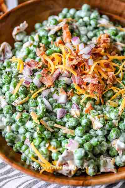 https://www.spendwithpennies.com/the-best-bacon-pea-salad/ Tender sweet peas are mixed with bacon, s...