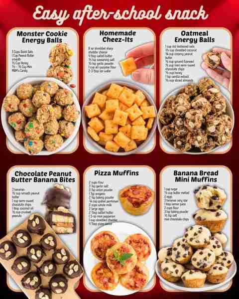 EASY AFTER-SCHOOL SNACKS! MONSTER COOKIE ENERGY BALLS: 3 Cups Quick Oats 1 Cup Peanut Butter smooth...