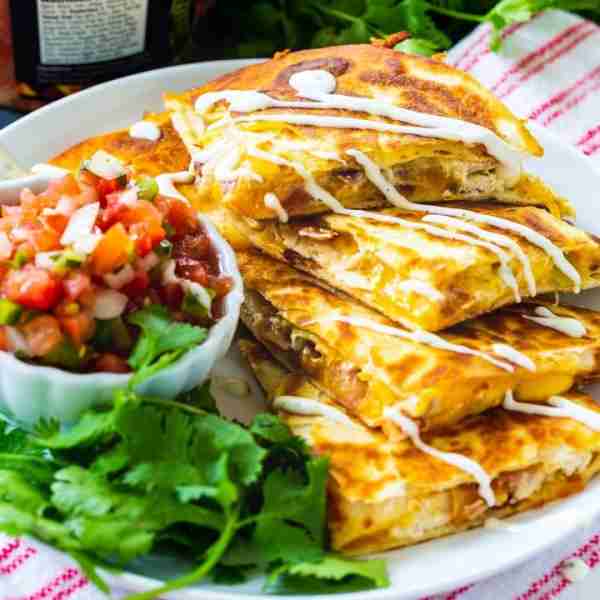 Chicken, Bacon and Ranch Quesadillas are crispy on the outside and full of chopped chicken, crumbled...