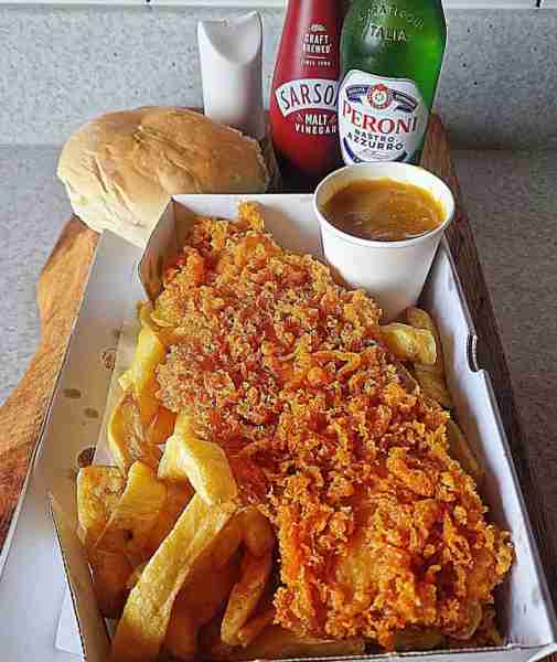 Fish n chips wi curry sauce John O