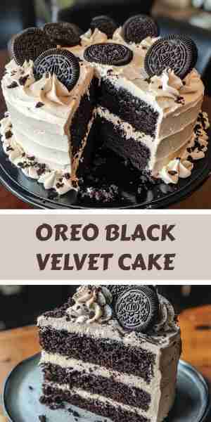 Title: Oreo Black Velvet Cake Ingredients: - 2 cups all-purpose flour - 1 1/2 cups sugar - 3/4 cup u...