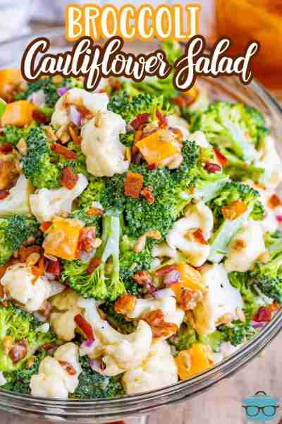Broccoli Cauliflower Salad is packed with veggies, bacon, onions, sunflower seeds and other deliciou...