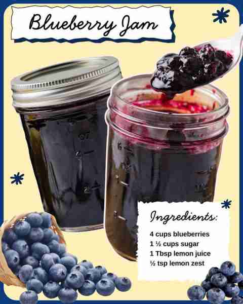 HOMEMADE BLUEBERRY JAM (no pectin!) 🫐 4 cups blueberries 🫐 1 ½ cups sugar 🫐 1 Tbsp lemon juice 🫐...