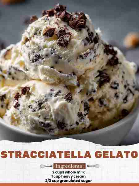 Stracciatella Gelato Ingredients: 2 cups whole milk 1 cup heavy cream 2/3 cup granulated sugar