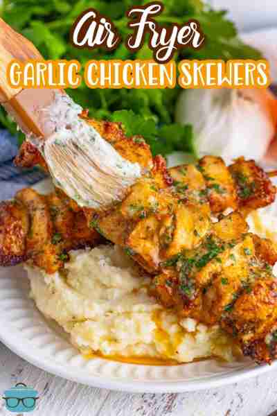 Tender, juicy, flavorful, Air Fryer Garlic Parmesan Chicken Skewers are the best weeknight dinner id...