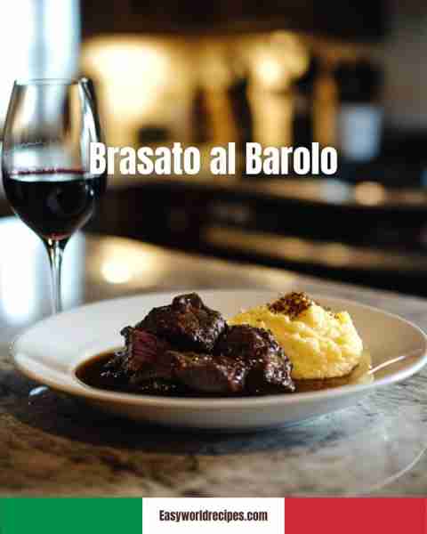 🍷 Brasato al Barolo A classic Piedmontese dish where beef is slowly braised in Barolo wine, resulti...