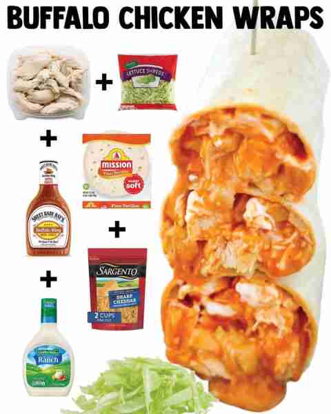 BUFFALO CHICKEN WRAPS - I stuff them with a bunch of shredded lettuce, and they are delicious! Smart...