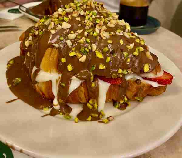 🥐🍫 Belgian Chocolate Cream-Filled Croissant with Banana & Strawberry 🍓🍌 Ingredients: • 2 large c...