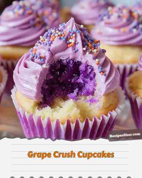 Grape Crush Cupcakes 🎂🍇🧁 Deliciously unique cupcakes bursting with grape flavor! 📋 Ingredients...