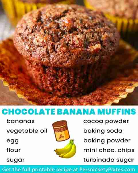 Double Chocolate Banana Muffins 🍌🍫 no mixer needed! You'll need ⬇️ 🍌 1 ½ cup mashed bananas 🍌 ⅓...